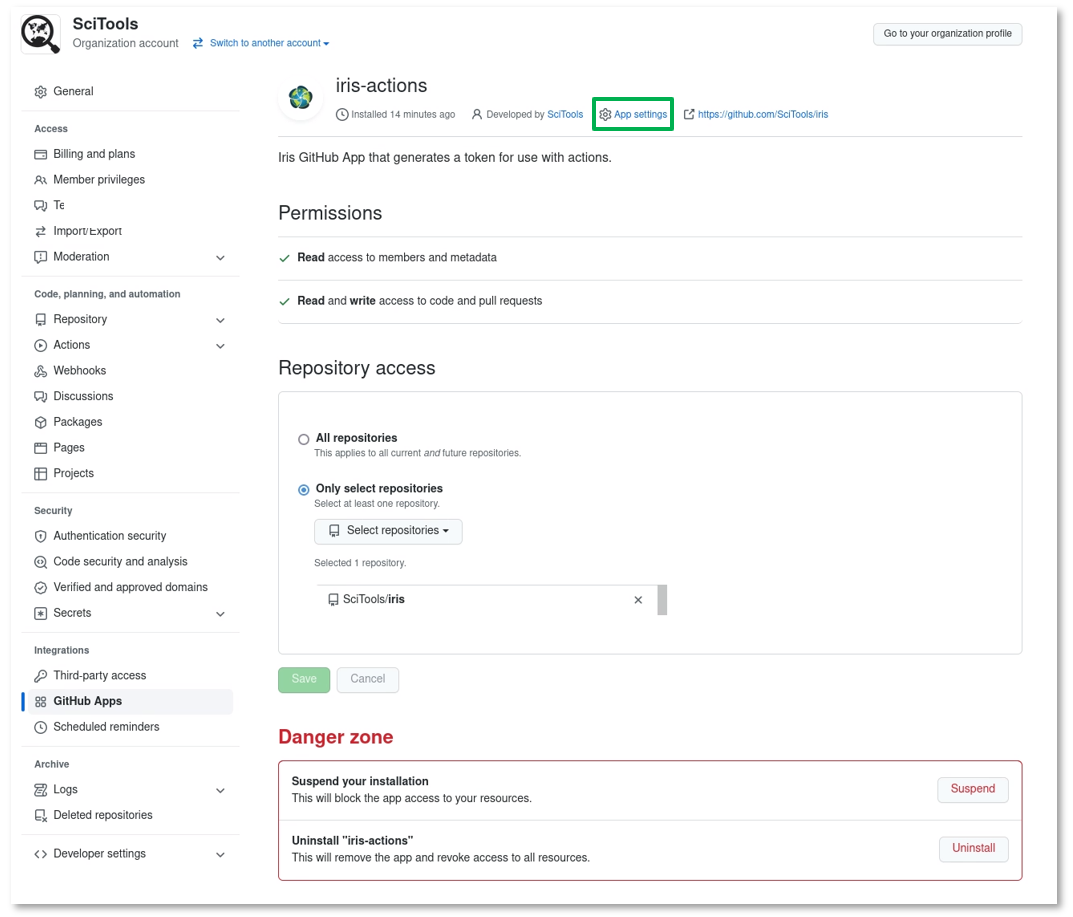 Installed GitHub App